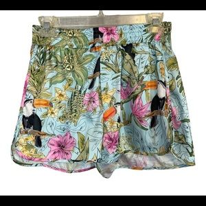 Zara Tropical Floral Toucan Elastic Waist Shorts XS NWT